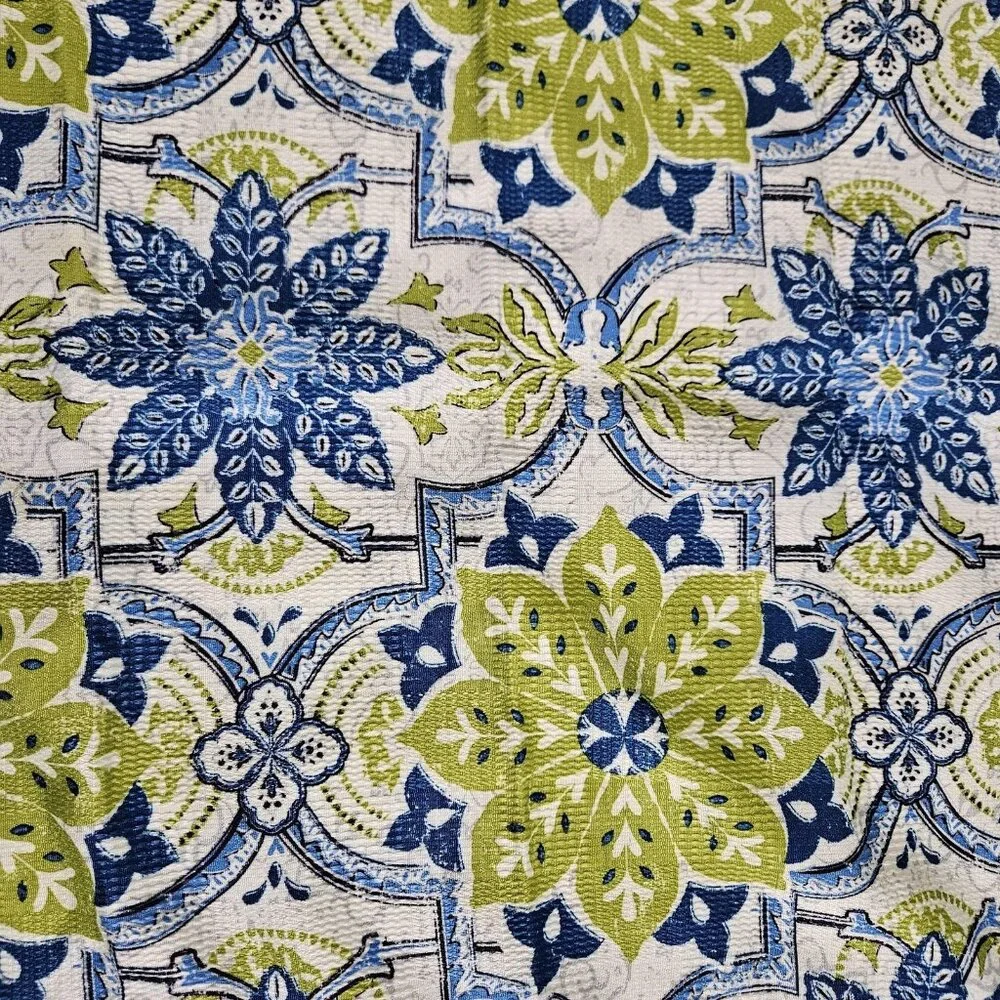 Set 4 Cloth Napkins 18x18 Blue Green Floral Microfiber Mediterranean Tile Table